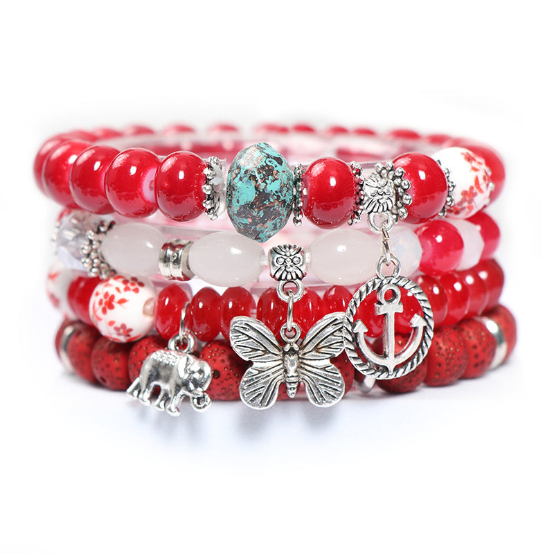 Conjunto de pulsera de cristal multicapa de mariposa bohemia al por mayor